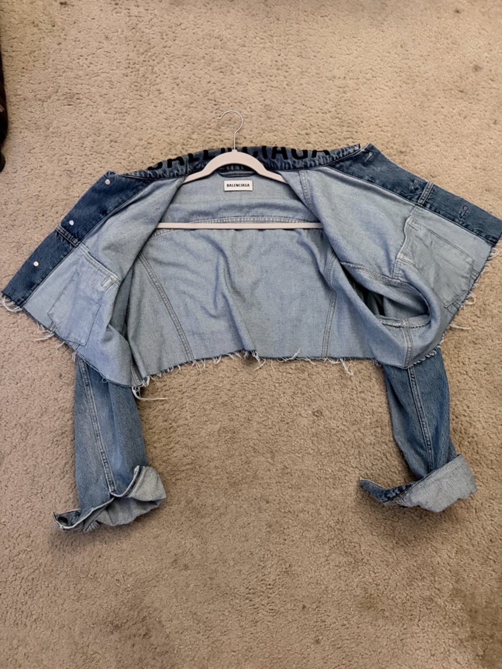 Balenciaga Light Blue Denim Jacket with Black Collar Logo - Picture 3 of 4
